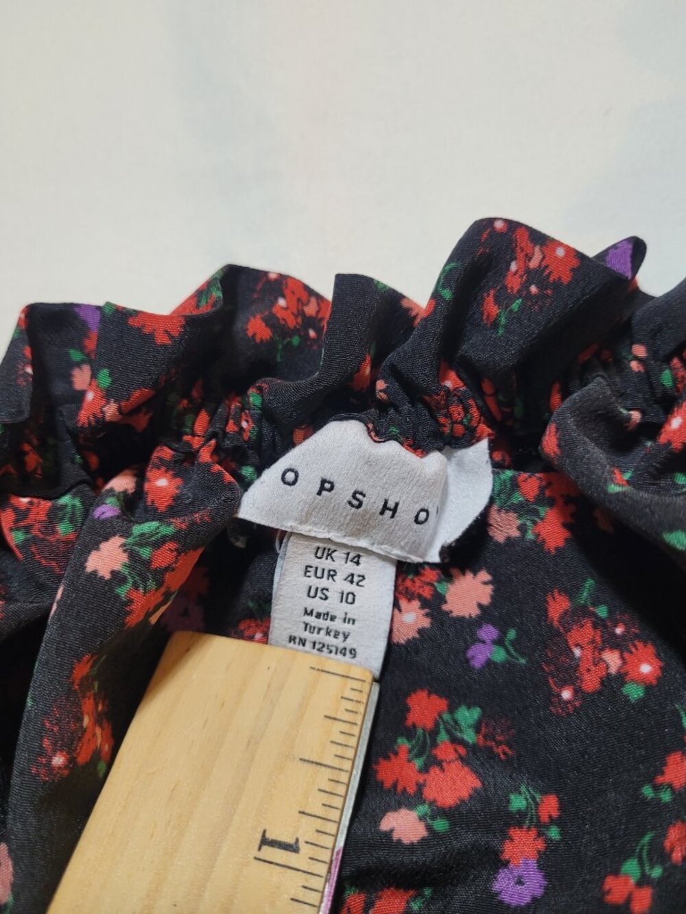 Topshop Floral Puff Sleeve Smocked Crop Blouse Top Peplum Square Neck Black - Picture 6 of 10